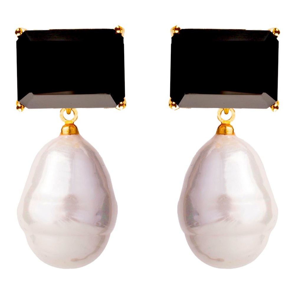 Black Onyx & Baroque Sea Shell Earrings